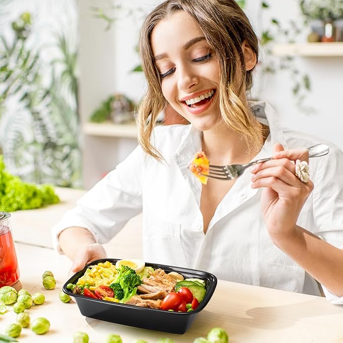 Glotoch Meal Prep Containers Reusable with Lids, 24oz 10 Pack (20-Piece) Food Storage Containers Microwave,Freezer,Dishwasher Safe, Leakproof & BPA Free Durable Plastic Bento Box To Go Take Out