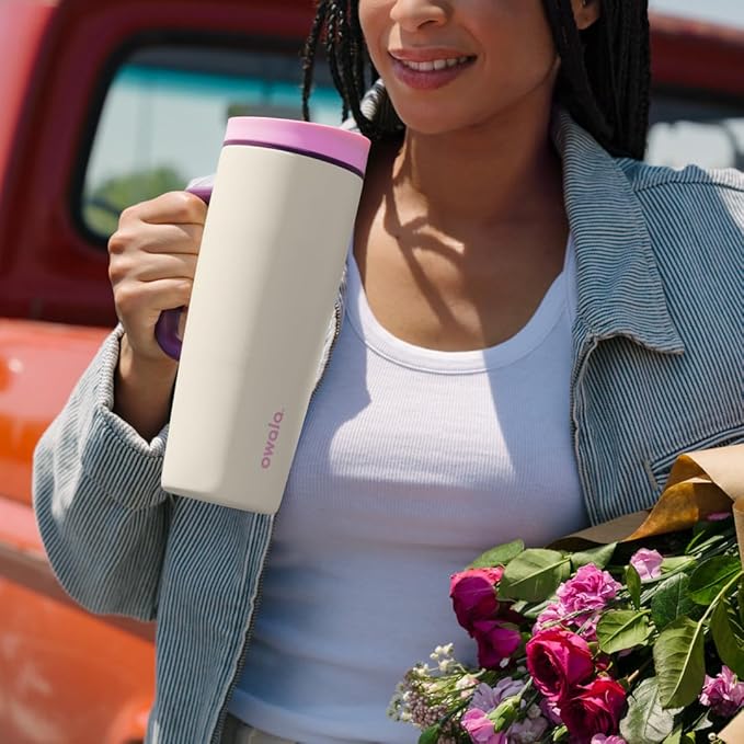 Owala SmoothSip Slider Stainless Steel Insulated Travel Mug with handle, 100% Leak Proof, For Hot and Cold Drinks, Travel Friendly with Sliding Lock Lid, 24 oz, BPA Free, Leak Proof, High Dive