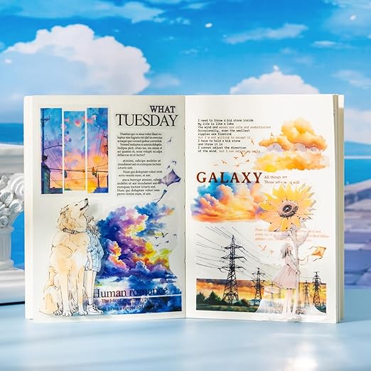 Sky Series PET Tape Sticker Set 6 Rolls Featuring Thunderstorm Starry Night Sunset and Foggy Cloud Designs for Scrapbooking Journaling Planner Decoration and DIY Craft