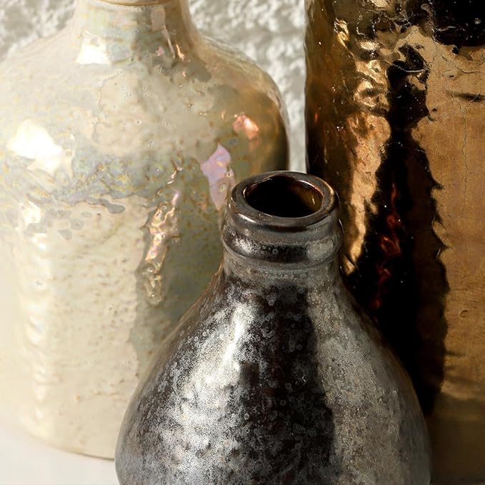 Ceramic Vase Set of 3 | Decorative Vases Home Decor | Flower Pampass Boho Modern Neutral Vase for Living Room, Table, Mantel, Entryway, Bookshelf, Kitchen, Bedroom, Bathroom - Multicolor