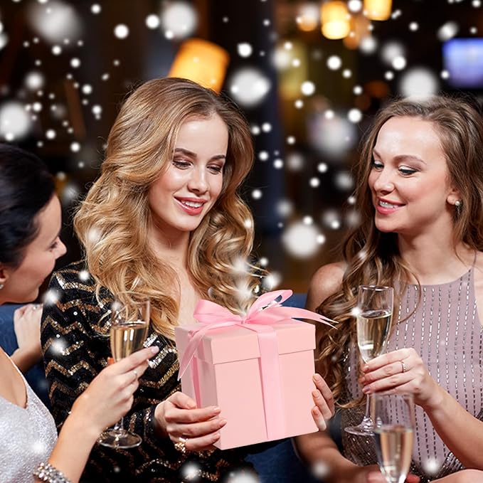 Cholemy 5 Pcs Square Nesting Boxes Decorative Gift Boxes with Lid and Ribbon Assorted Sizes Wrap for Wedding, Thanksgiving, Christmas, Anniversary, Birthday, Bridal Party(Pink)