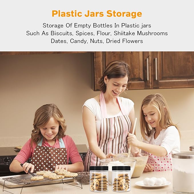 Plastic Jars with Lids 8 oz & 14 oz 24Pcs Clear Plastic Slime Storage Jars Containers with Airtight Leak Proof Black Screw On Lids Cylinder Clear Round Jar Food Grade Durable Jar