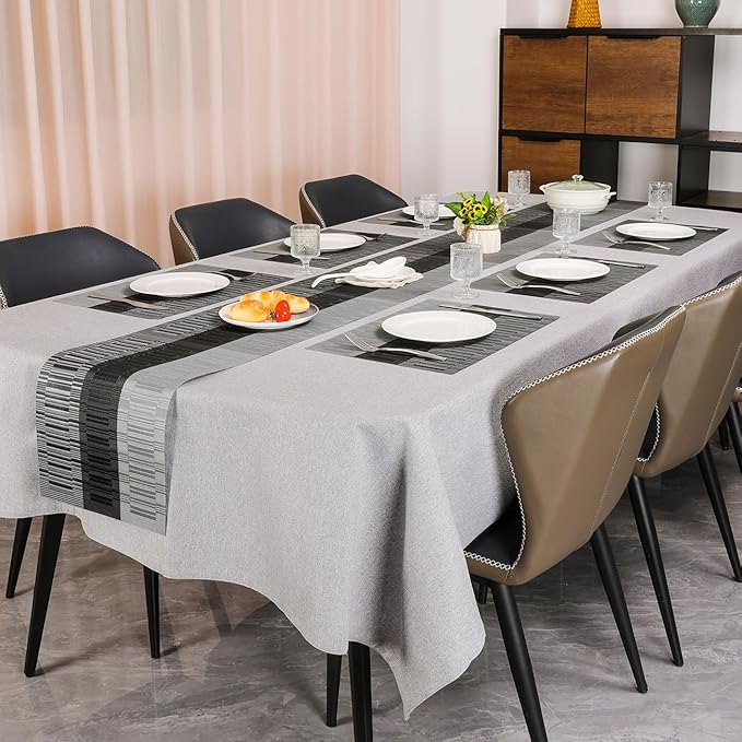Placemats Set of 6, Vinyl Woven Place Mats Indoor Set of 6 Washable Wipeable PVC Table Mats Heat-Resistant Non Slip Plastic Placemat for Kitchen Dining Outdoor Table (Gray Black, Set of 6)