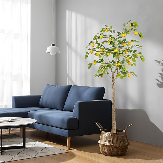 Artificial Lemon Tree 5FT Tall Faux Lemon Tree 5 Feet Fake Lemon Tree Faux Plants with Realistic Trunk and Lifelike Leaves and Fruits for Home Office Decor (Lemon Tree, 5 FT)