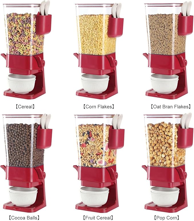 Cereal Dispenser Countertop Red 2 Pack with Creal Bowls Spoons Cutlery Box, Cereal Containers Storage - Not Easy to Crush Food, Dry Food Dispenser For Pantry Candy Snack