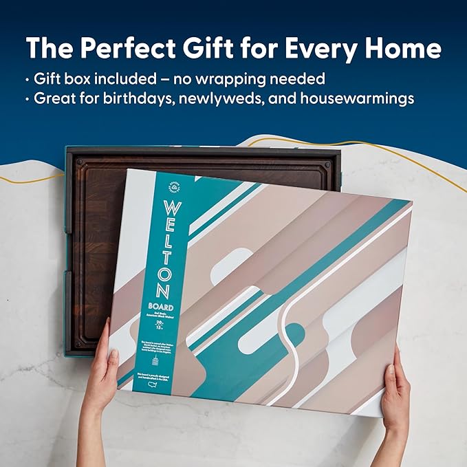 Sonder Los Angeles, Made in USA, Large Thick End Grain Walnut Wood Cutting Board with Non-Slip Feet, Juice Groove for Kitchen 20x15x1.5 in (Gift Box Included)