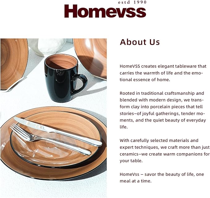 Sonoma 16pc Stoneware Dinnerware Set, Outside Black + Inside Hand Painting Color Mocha