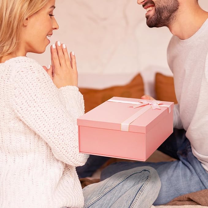 Pink Gift Box, 13"x10"x5" Large Gift Boxes, 2 Pack Foldable Gift Boxes with Lids for Presents, Versatile Empty Gift Box for Birthday, Anniversaries, Weddings, Any Occasion