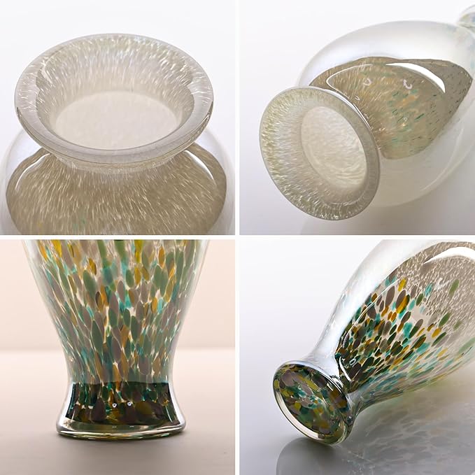 Blown Glass vase, Unique Glass vase, Colorful Bottle Decorative vase for Home Living Room Dining Table re Office Wedding entryway Desktop Decorative Flower vase. (Green)