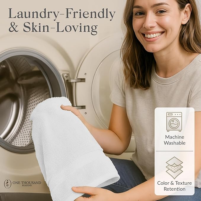 Premium Staple Cotton Bathroom Towel Set - White 600 GSM 6-Piece Luxury Bath Towel Set 1 Stripe - 2 Bath Towels, 2 Hand Towels & 2 Washclothes Set - High Absorbent & Quick Dry for Gym, Spa, Hotel