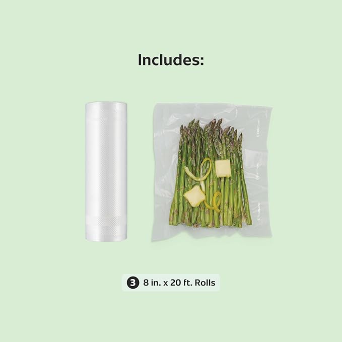 FoodSaver Custom Fit Airtight Food Storage and Sous Vide Vacuum Sealer Bags, 8 x 20' (Pack of 3), Perfect for Meal Prep and Sous Vide Cooking