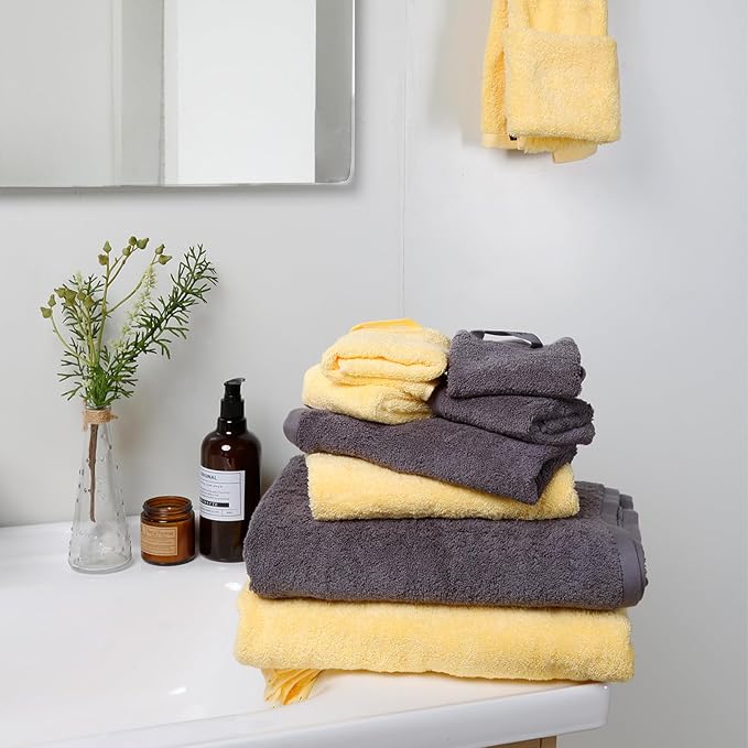 SEMAXE 12-Piece Family Bathroom Towel Set - 100% Cotton, 4 Bath Towels, 4 Hand Towels, 4 Washcloths, Ultra-Soft and Super Absorbent, Lighter Weight