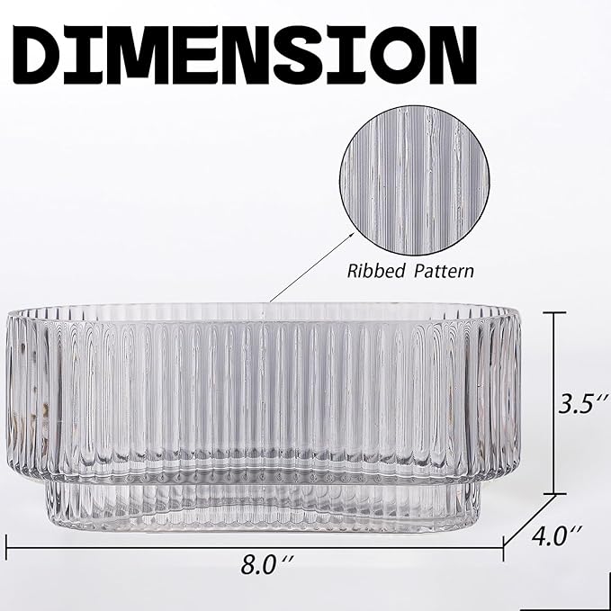 Ribbed Glass Vases, Small Vases for Flowers Set of 2, Black Glass Vase for Centerpieces, Rectangle Bud Vases for Living Room, Bedroom, Kitchen, Dining Table, Shelf, Wedding