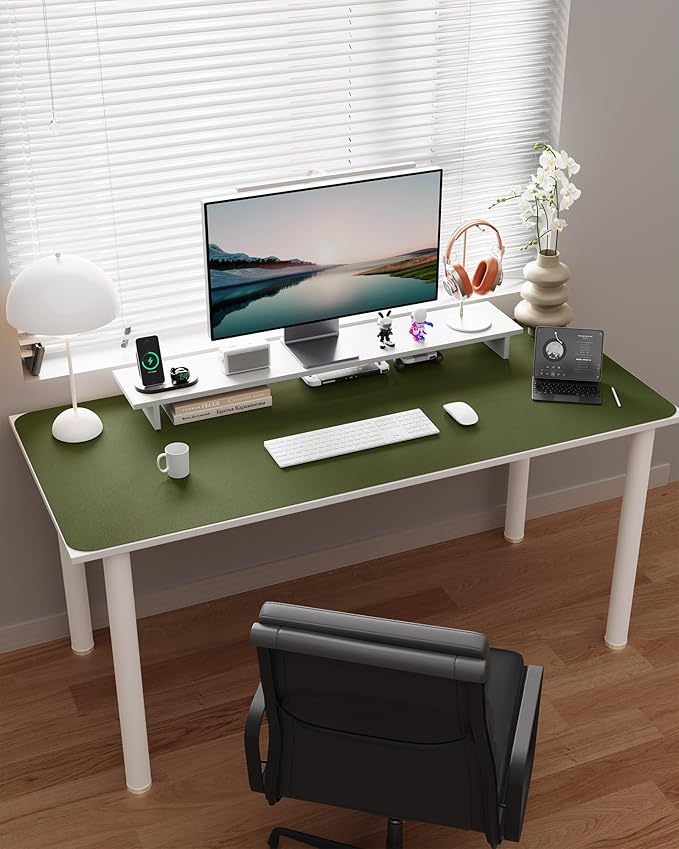 YSAGi Double-Sided Desk Pad, Leather Desk Mat, Eco Cork Desk Pad Protector,Large Mouse Pad,Waterproof Desk Blotter for Office/Home (Olive Green+Cork, 47.2" x 23.6")