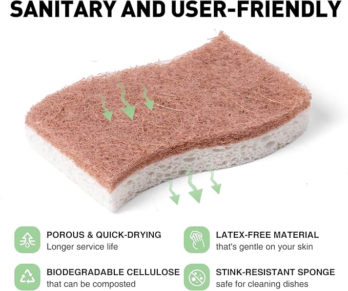 Eco-Friendly Sisal and Wood Pulp Cotton Double-Sided Cleaning Sponges - 12 Pack, S-Shaped Biodegradable Scrubbers for Kitchen, Dishes, and More (4.3 x 2.8 x 0.7 Inches Each)
