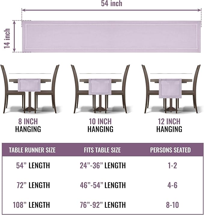 Lavender Table Runner β Elegant Hemstitch Purple Runner for Dining, Weddings, and Home Decor β Light Purple, Lilac, Pastel Runners for Tables (14 x 54 Inches Long)