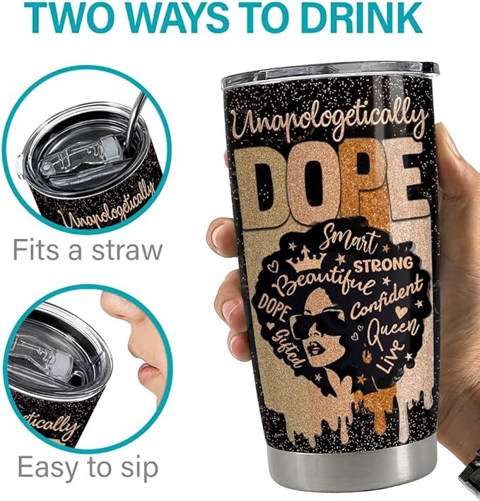 SANDJEST Inspirational Gifts for Women Black Woman Inspiration Tumbler 20oz Stainless Steel Insulated Coffee Travel Mug Cup Motivational Gift for Women Birthday Christmas
