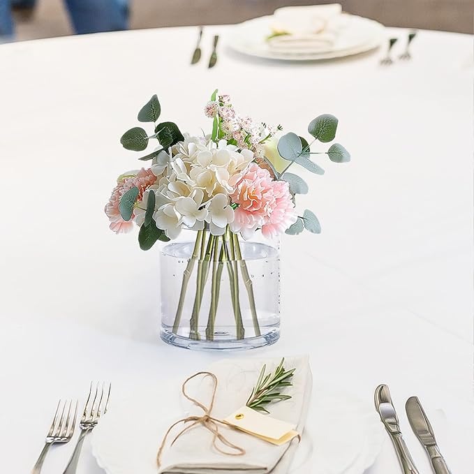 Clear Acrylic Vase for Centerpieces 3.9x3.9 Inch Cylinder Wide Mouth Vase for Flowers, Home Decorative, Office, Wedding Party