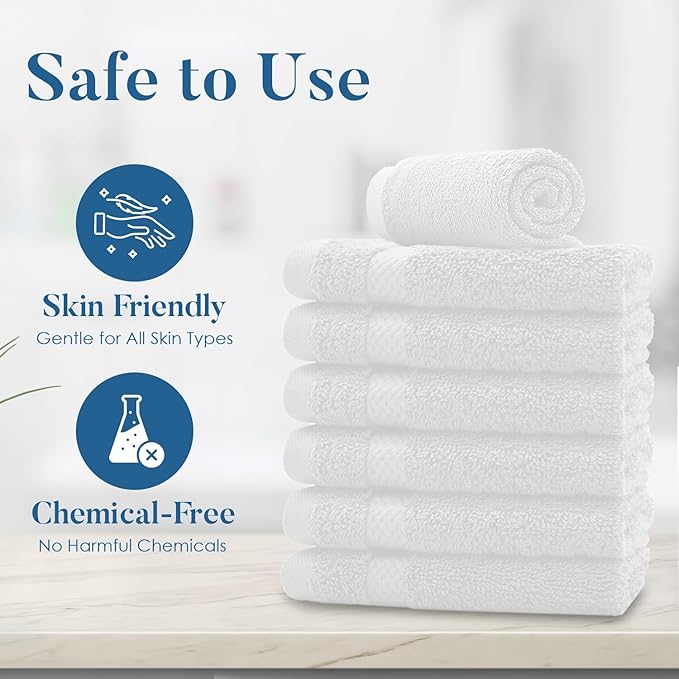 DAN RIVER 12-Pack Premium 100% Cotton White Face Towels – Reusable Face Towel Set, Soft & Absorbent Wash Cloths for Bathroom & Body – Hand and Face Towels, 550 GSM (12x12 in)