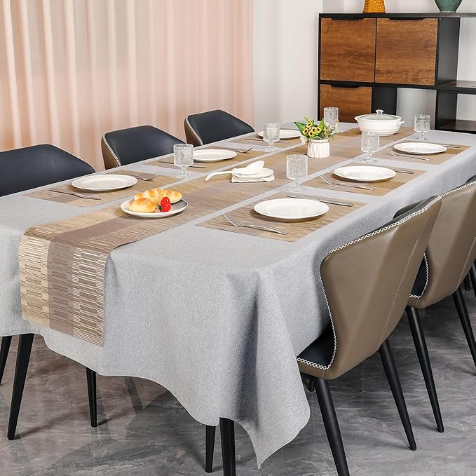 Placemats Set of 8, Vinyl Woven Place Mats Indoor Set of 8 Washable Wipeable PVC Table Mats Heat-Resistant Non Slip Plastic Placemat for Kitchen Dining Outdoor Table (Gray Gold, Set of 8)