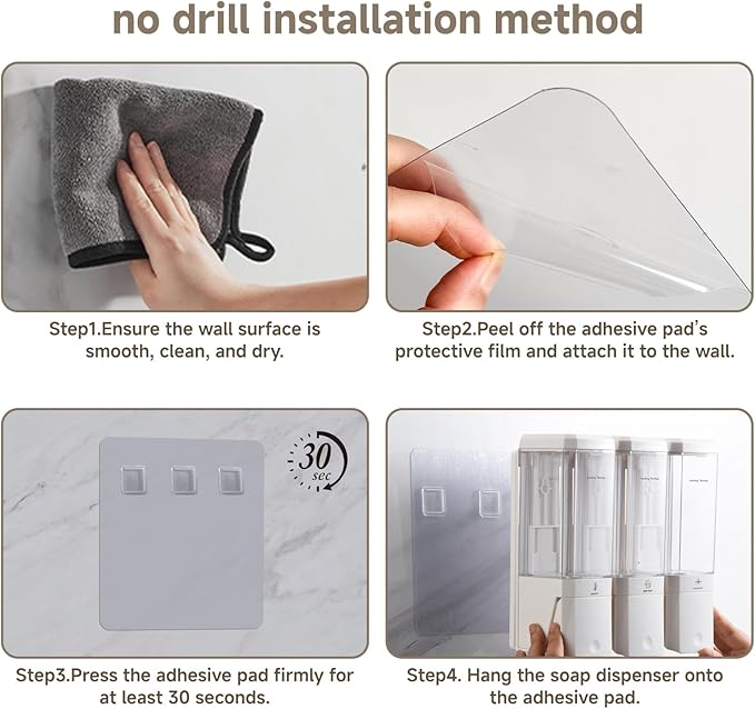 Shower Soap Dispenser Wall Mounted Shower Dispenser 3 Chamber No Drill Shampoo and Conditioner Dispenser Refillable Shampoo Dispener for Shower 3 * 500ml for Bathroom Hotel (Cream White 3 Chamber)