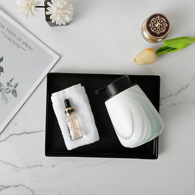 12Oz Ceramic Liquid Soap Dispenser - Modern Lotion Hand Soap Dispenser with Easy-to-Press Black Pump, Reusable and Refillable Dish Soap Dispensers for Bathroom & Kitchen, Marble Green