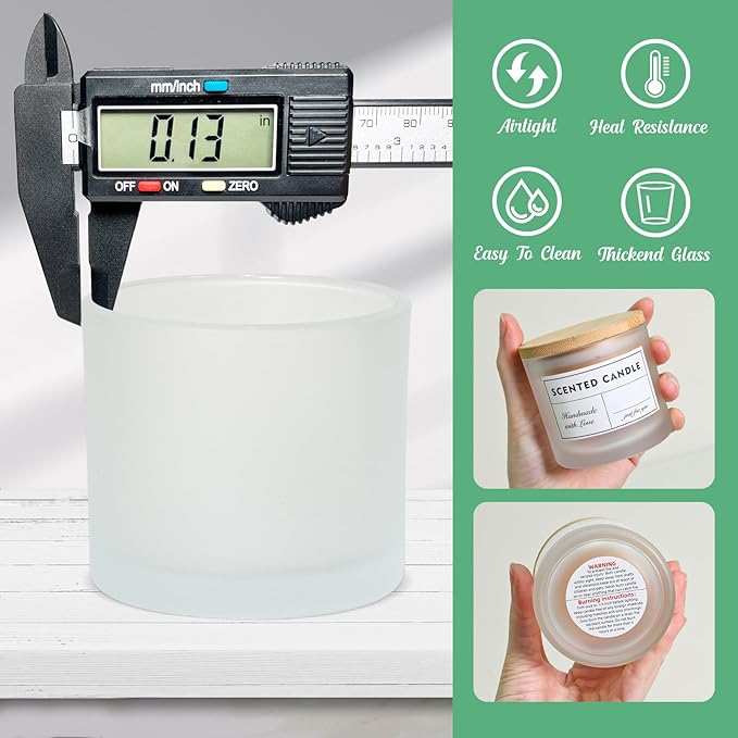 4oz Candle Jars 12 Pack- Frosted Bulk Small Glass Candle Jars with Bamboo Lids, with Stickers and Labels, Empty Candle Vessel for Making Candles Containers - Dishwasher Safe