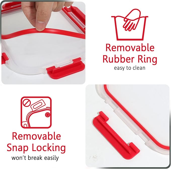 M MCIRCO 30 Pieces Glass Food Storage Containers with Upgraded Snap Locking Lids,Glass Meal Prep Containers Set - Airtight Lunch Containers, Microwave, Oven, Freezer and Dishwasher Friendly, Red