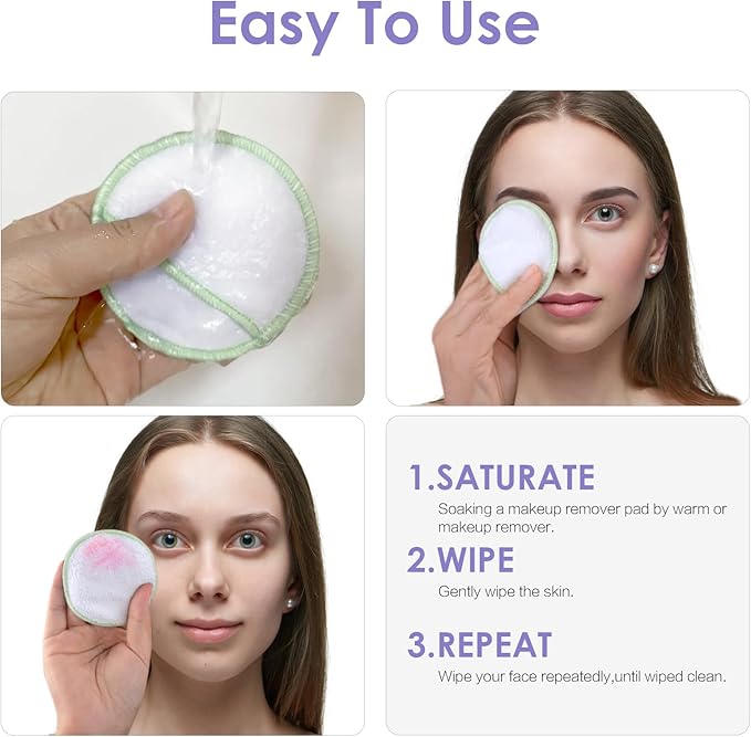 SUNLAND Reusable Makeup Remover Pads for Face,Eye,Lips 16 Pack Microfiber Face Cleansing Gloves Washable with Laundry Bag and Travel Bag Rounds Toner Pads(Round 3.15inchx16 White)