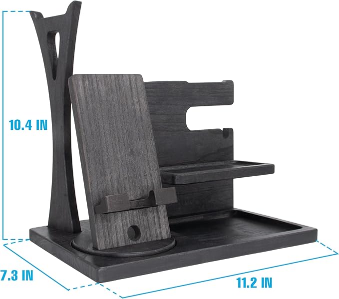 Gift for Men Nightstand Organizer with Headphone Stand & Rotating Phone Stand, Stylish Headphone Holder to Keep Desk Accessories for Men Organized, Unique Dad Birthday Gift, Gifts for Boyfriend