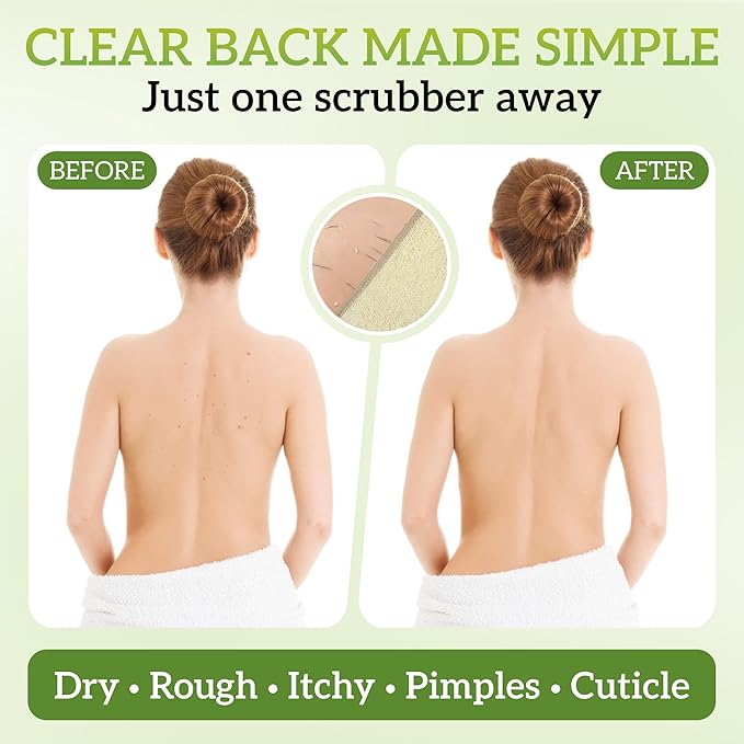 Natural Loofah Back Scrubber (Pack 4) - Exfoliating Sponge for Shower - Loofah Clean Back Deeply - Vegetable Scrubber for Men Women - 100% Biodegradable Compostable Plastic Free (Each 31.5" x 11.8")