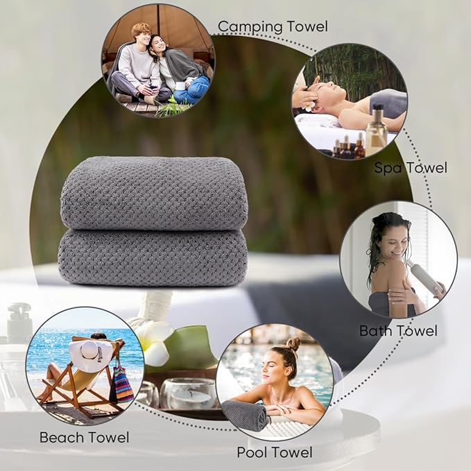 HOMEXCEL Bath Sheets Towels Set Pack of 2 (35 x 70 Inches), Ultra Soft Bath Towels for Bathroom, Lightweight and Quick Drying Towel for Body, Yoga, SPA, Fitness, Grey