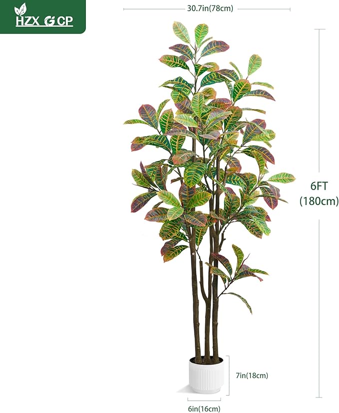 Faux Fiddle Leaf Fig Tree, 6ft Faux Plant Fake Ficus Silk Trees with White Planter, Artificial Fig Trees Floor Plants for House Office Living Room Indoor Home Decor (Golden Fiddle Leaf)