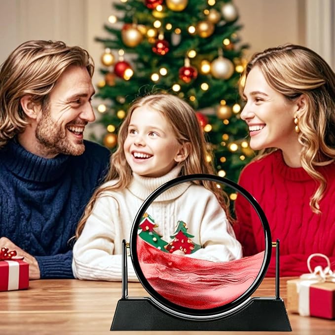 ZSDSZDZY Moving Sand Art Picture Liquid Motion, 3D Quicksand Décor, Deep Sea Sandscapes with Display Flowing Sand Frame for Relaxing, Desktop Office Home Decoration(Red)