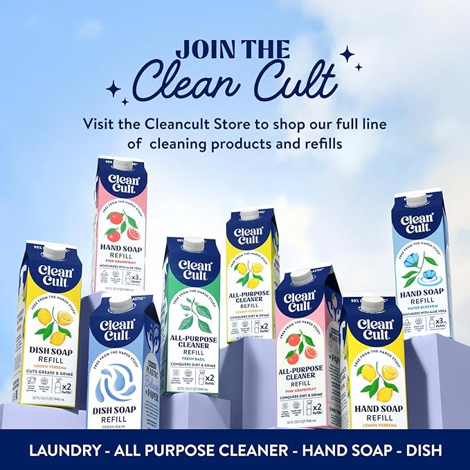 Cleancult Dish Soap Liquid Refills (32oz, 3 Pack) - Plant Based Cleaning Power - Dish Soap that Cuts Grease & Grime - Free of Harsh Chemicals - Uses 90% Less Plastic - Wild Lavender