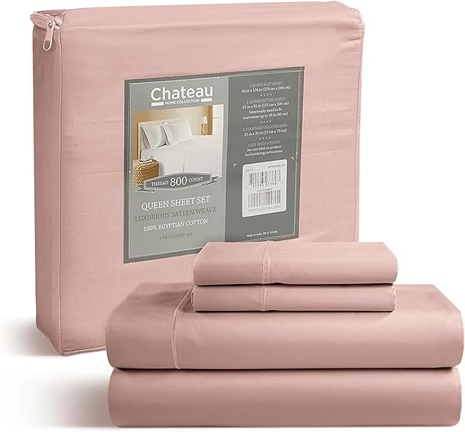 King Sheets Deep Pocket, 100% Egyptian Cotton Sheets For King Size Bed Dusty Rose, 800TC Luxury Soft & Breathable Naturally Cool Fully Elasticated Cotton Sheet Set, No Pill Fade Resistant- Sepia Rose