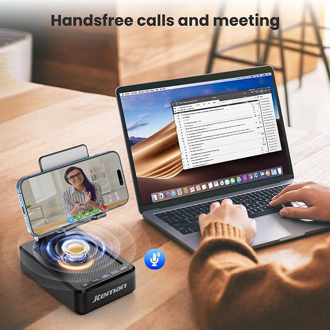 JTEMAN Cell Phone Stand with Bluetooth Speaker and Charging Function,Bluetooth Audio Power Bank Bracket,Birthday Gifts for Men Women,Kitchen Gadgets for Most Phones and Tablets-Black