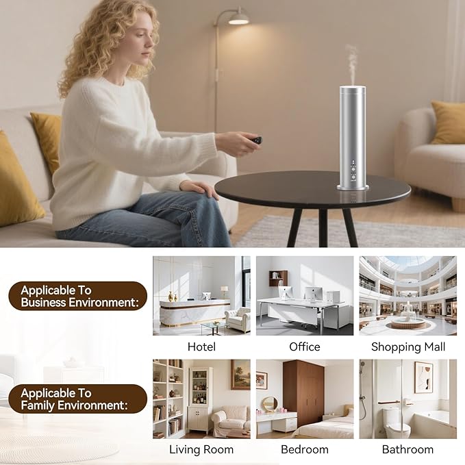 Oil Diffuser for Home Wired Waterless Essential Oil Diffuser Cold Air Scent Diffuser Covers 2000sq.ft,Remote Control,APP Control,6x50ml Fragrance Included,Silver