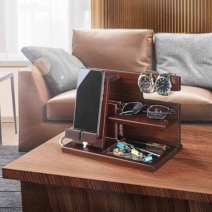 Personalized Wood Phone Docking Station - Presents For Dad - Best Dad Ever - Perfect For Birthday, Christmas, Fathers Day