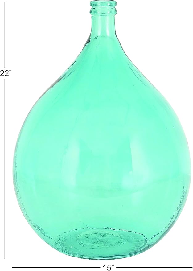Deco 79 Glass Decorative Vase Spanish Centerpiece Vase, Flower Vase for Home Decoration 15" x 15" x 22", Teal