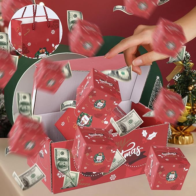 Surprise Gift Box Explosion for Money, Unique Folding Bouncing Red Envelope Gift Box with Confetti for Birthday Anniversary Valentine Proposal (12 Bounces)(Red)