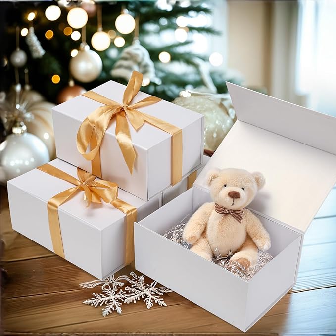 Ditwis 4 Pack 9x6x4 Inches Gift Boxes with Magnetic Closure Lids, White Magnetic Box for Wedding, Groomsmen Bridesmaid Proposal, Birthdays, Mother's Day