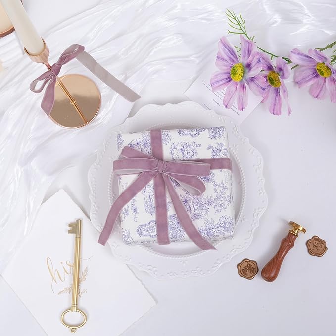 Vintage Lavender Velvet Ribbon Lilac Christmas Ribbon for Gift Wrapping Crafts Christmas Tree Ornaments Garland Decorations, 5/8 Inch X 25Yd