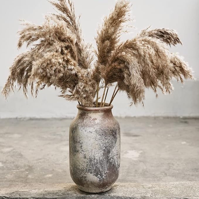 SIDUCAL Rustic Ceramic Farmhouse Flower Large Vase, Whitewashed Terra Cotta Vase, Pottery Decorative Flower for Home Decor, Table, Living Room Decoration, Shelf Decor, Mantel, 9.5 Inch, Terra