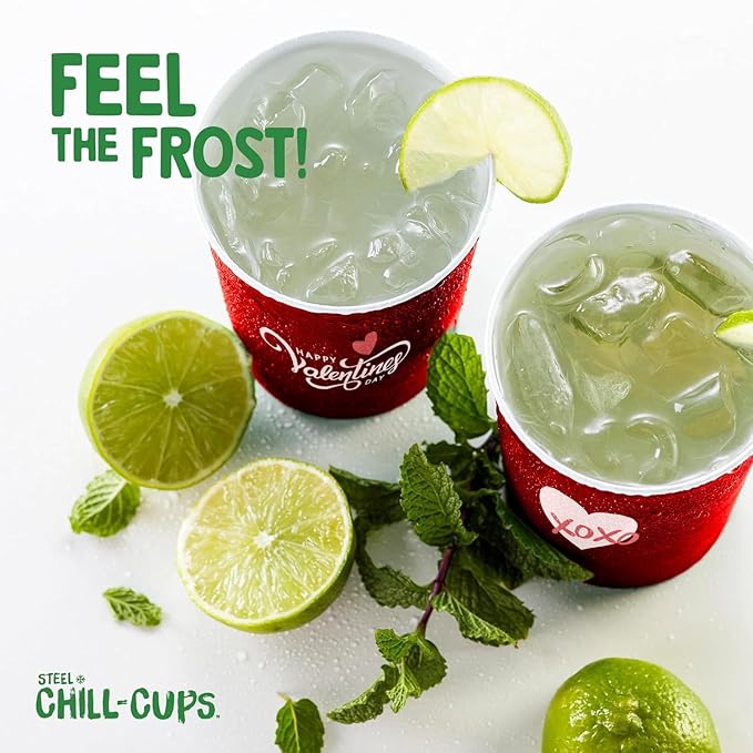 16 oz. Party Cups 'Happy Valentine's Day' Heart Design for Cold Drinks, Durable, Disposable, Recyclable, Made in USA, Red, 12 Count