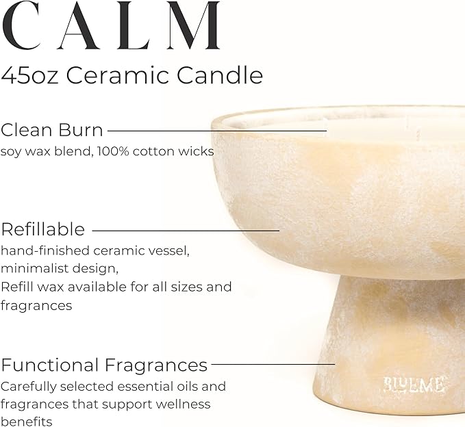 BLUEME Calm - Osmanthus & Sandalwood, Luxury Candle w/Essential Oils, 6 Wick, Hand-Poured Soy, Cotton Wick, Ceramic