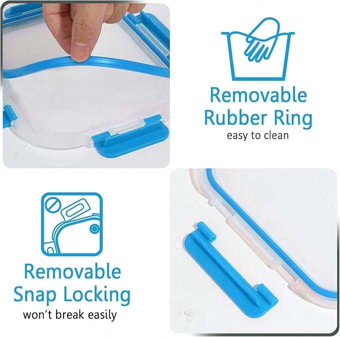 M MCIRCO 30 Pieces Glass Food Storage Containers with Upgraded Snap Locking Lids,Glass Meal Prep Containers Set - Airtight Lunch Containers, Microwave, Oven, Freezer and Dishwasher Friendly, Blue