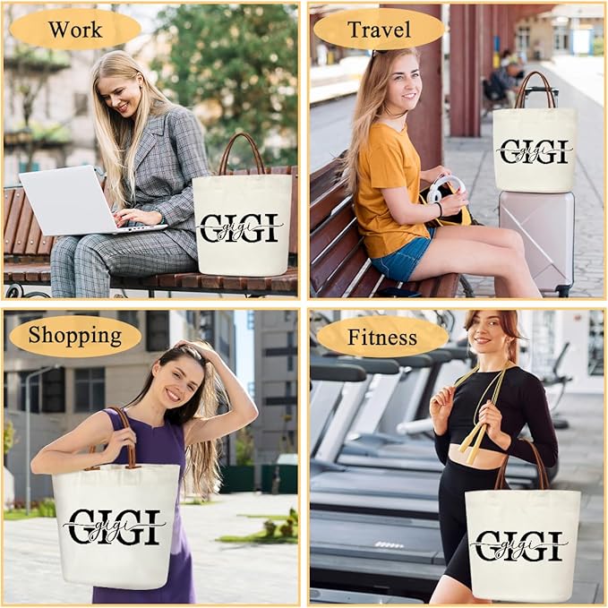 Canvas Tote Bag for Women, Birthday Gifts, Aesthetic Reusable Grocery Shopping Bags With Leather Handles