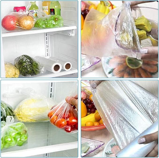 LabelMore 14'' x 20'' Plastic Produce Bags on a Roll, Clear, Food Storage Bags for Bread, Vegetable, Fruits and Meat, 350 Bags/Roll, 1 Roll