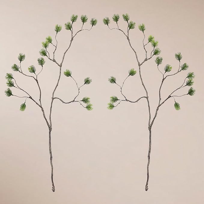 2pcs 30inch Artificial Greenery Stems Fake Plants Branches Faux Green Pine Needle Flower Suitable for Indoor Home Decor Hotel Office Tree Branches for Decoration
